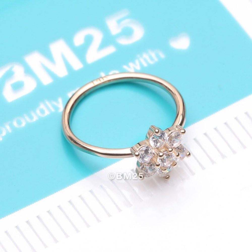 14 Karat Gold Brilliant Sparkle Spring Flower Bendable Hoop Ring